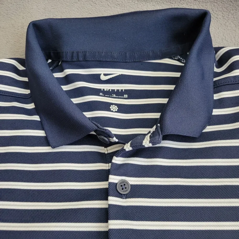 NIKE Shirt Polo Mens XL Blue DriFit Golf Striped Gray White Performance Business - Picture 10 of 14